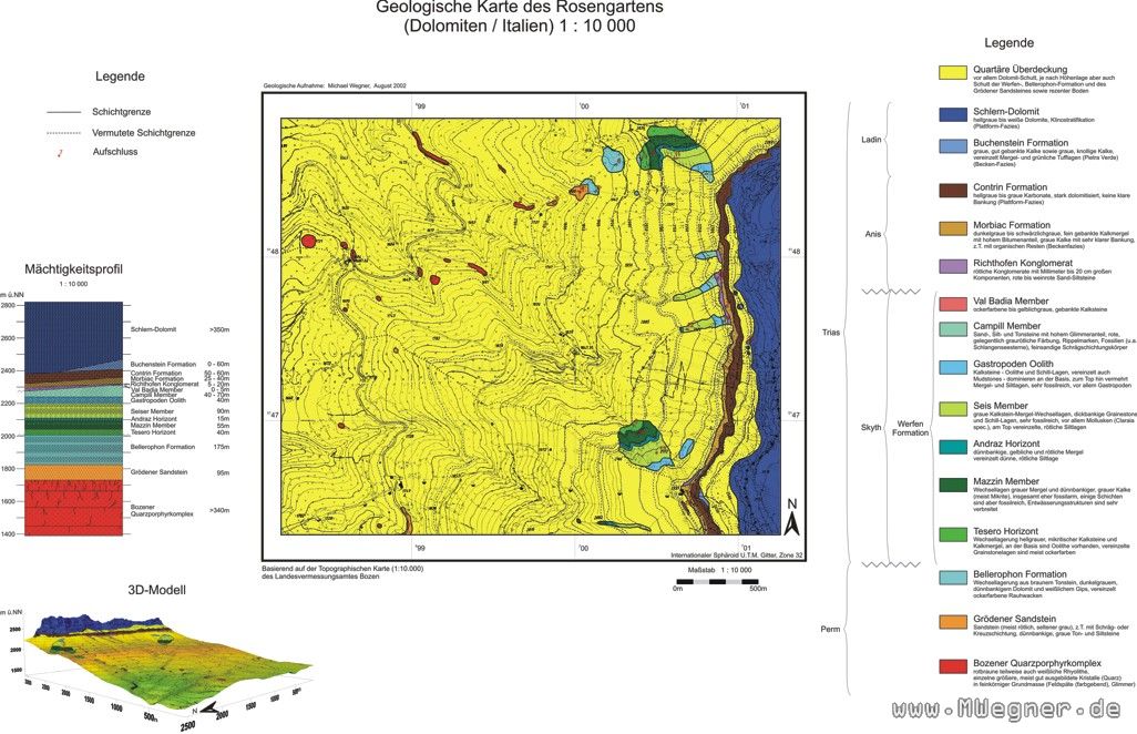 Geologische Karte mit quartären Sedimenten der westlichen Rosengartengruppe